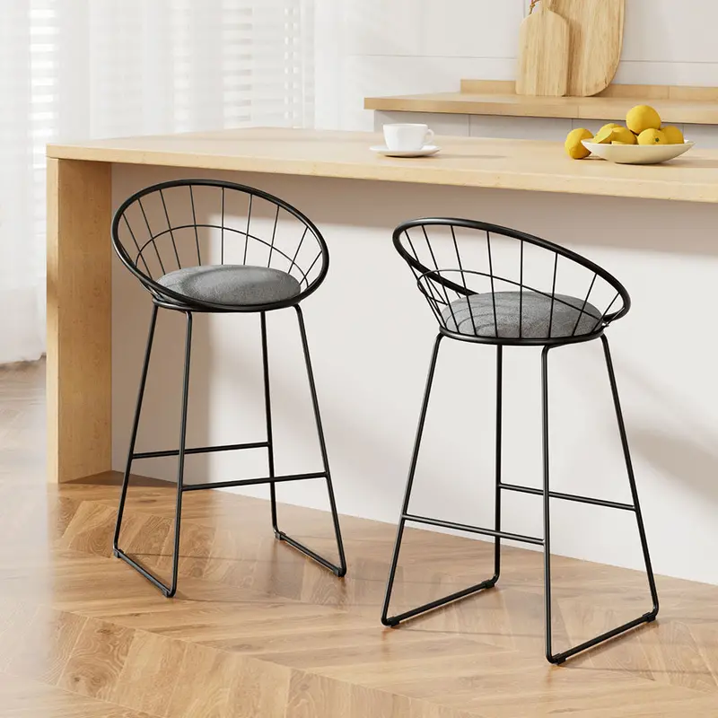 Two-Piece Grey And Black Steel-Fabric Bar Stool Set 1