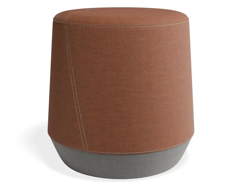 Two-Tone Button Ottoman – Light Grey Base + Terracotta Brown Top 1