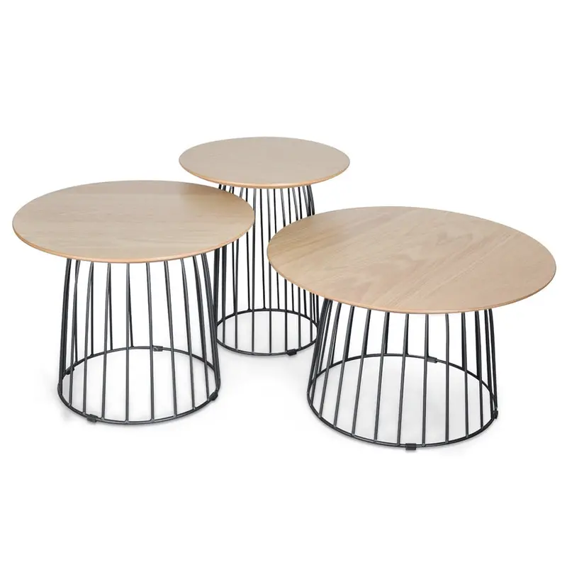 Two-Tone Side Table Set – Natural Wood And Matte Black 1