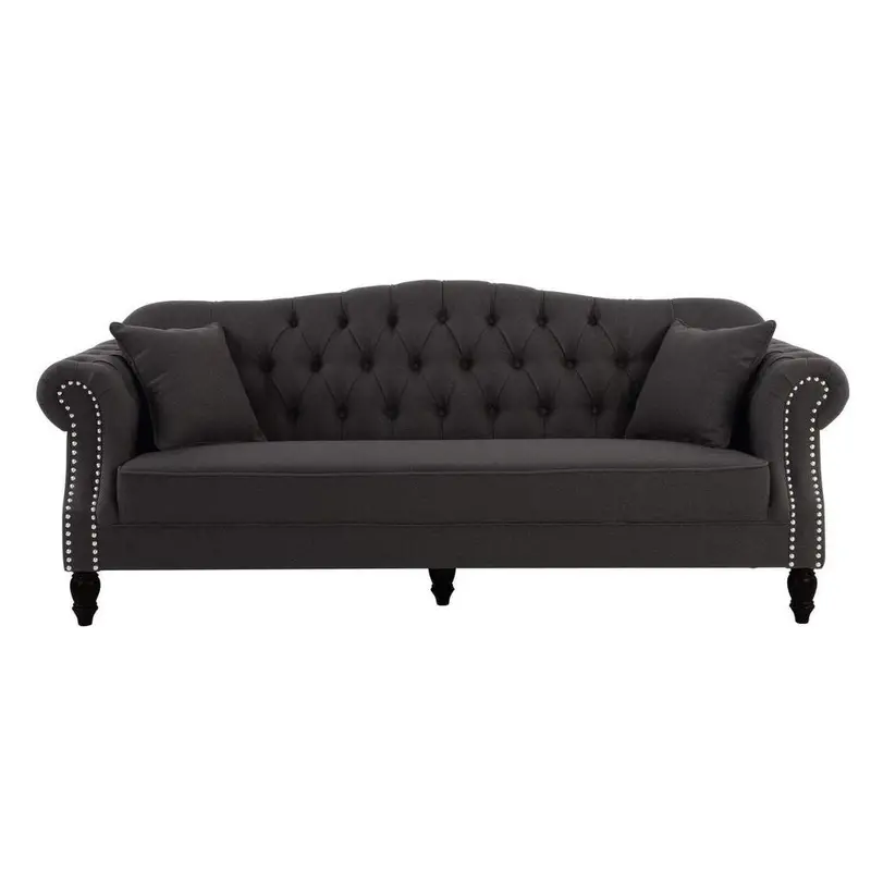 Vaucluse 3-Seater Sofa – Charcoal Button-Tufted Design With Stud Detailing 1