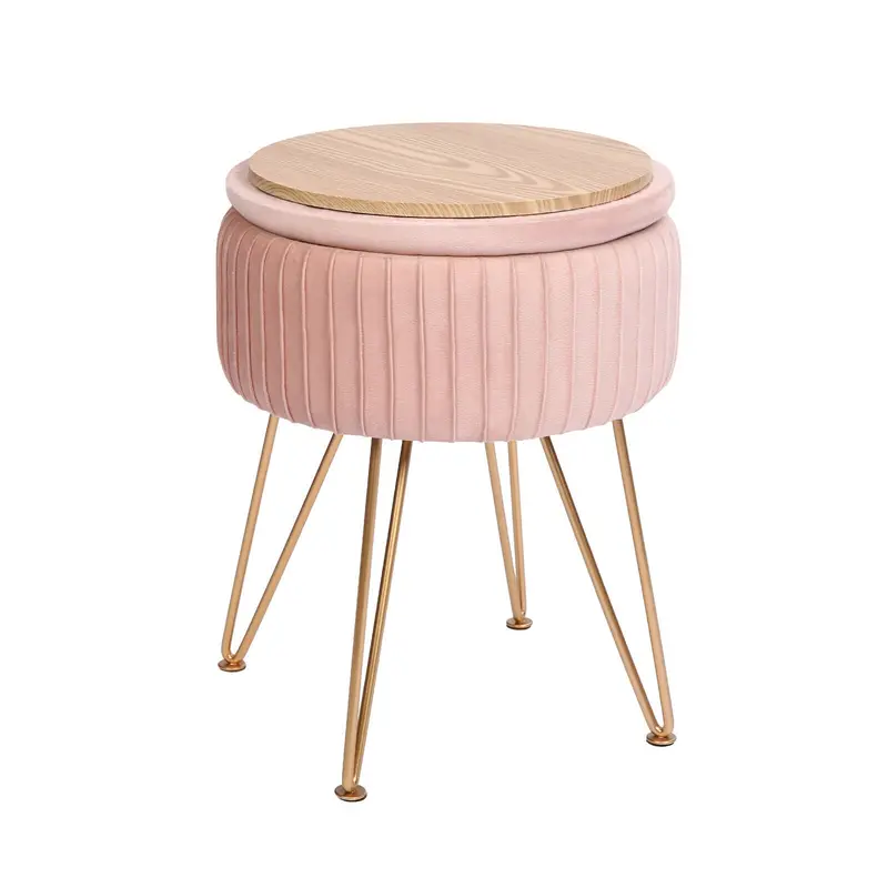 Velvet Upholstered Storage Ottoman With Padded Seat – Pink Remy Side Table & Footstool 1