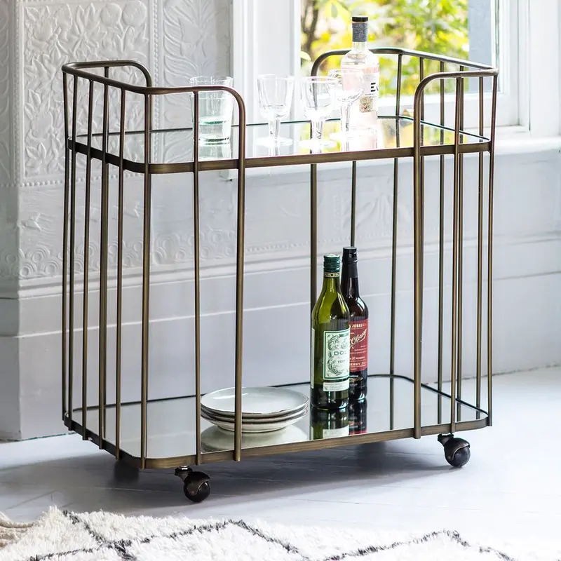 Verna Bronze Bar Cart – Two-Tier Rolling Serving Trolley 1