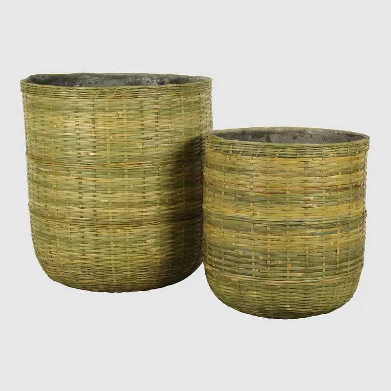 Village Bamboo-And-Cement Planter Duo 1