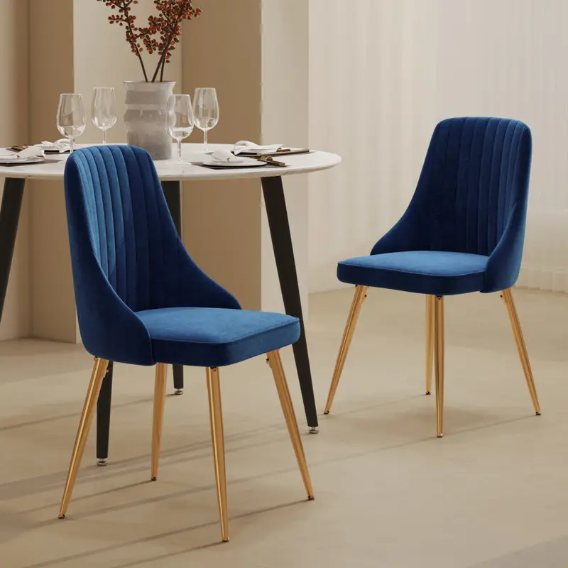 Viva Forever Art Deco Blue Velvet Dining Chairs (Set Of 2) 1