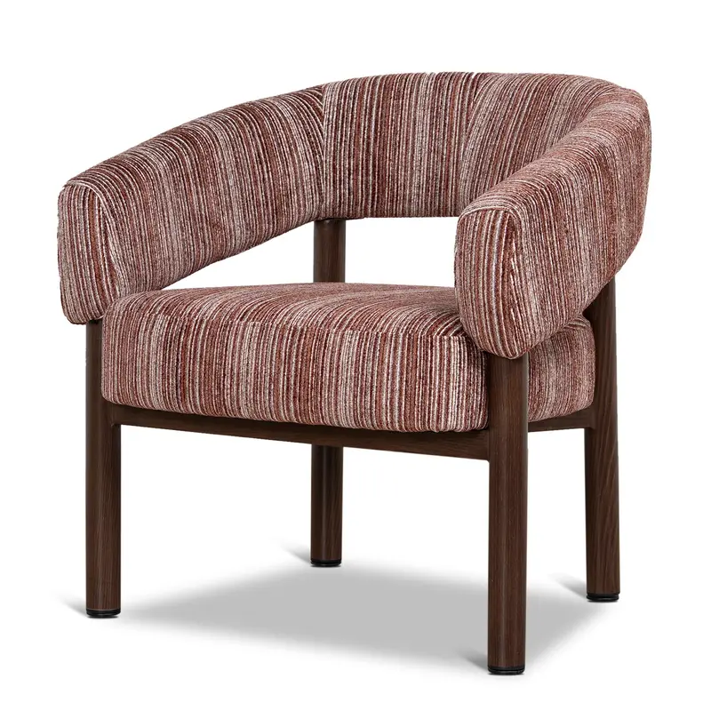 Walnut Frame Armchair With Burgundy Stripe Fabric 1