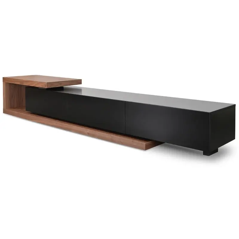Walnut Scandinavian Lowline Tv Unit With Black Accents (2.4–3.07M) 1