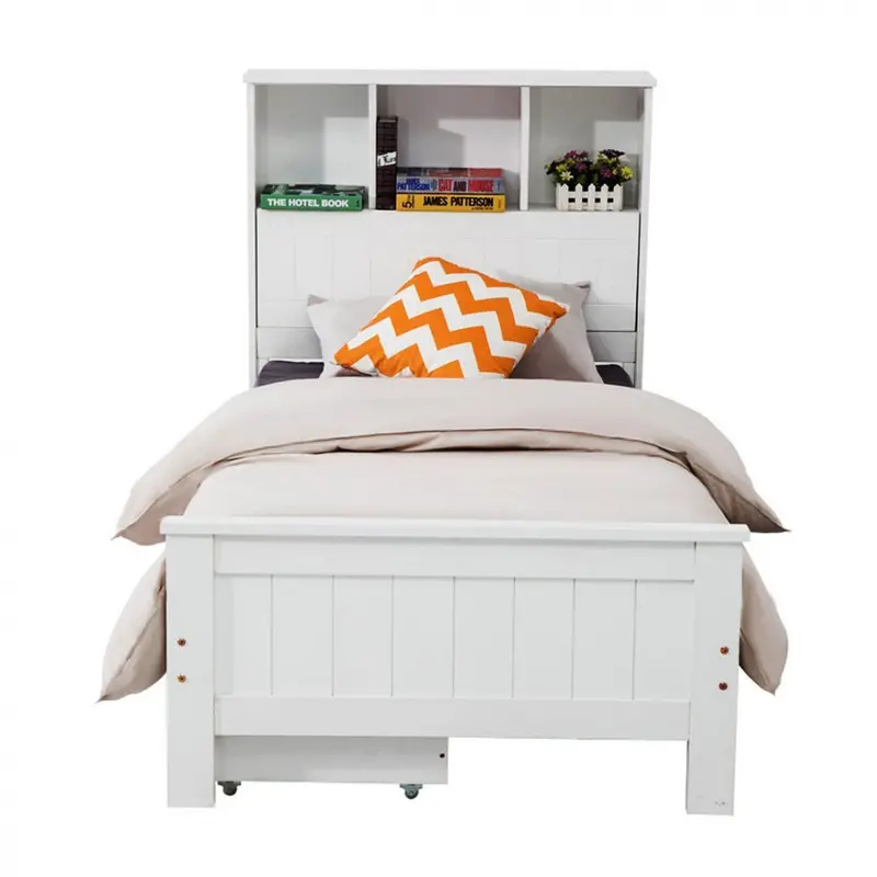 White King Single Pine Bed Frame With Bookshelf Headboard And Storage 1