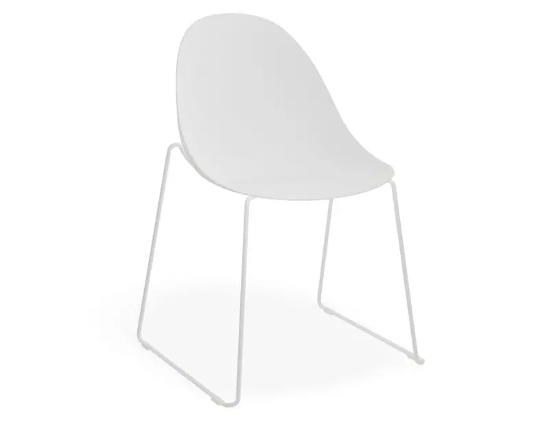 White Pebble Shell Seat Chair On Stackable White Sled Base 1