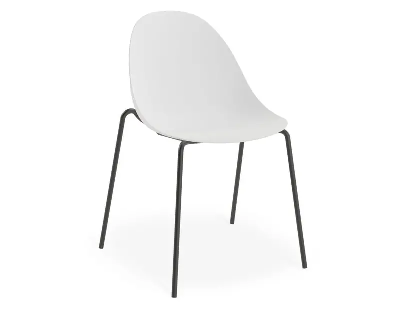 White Pebble Shell Seat Chair With Stackable Black 4-Post Frame 1