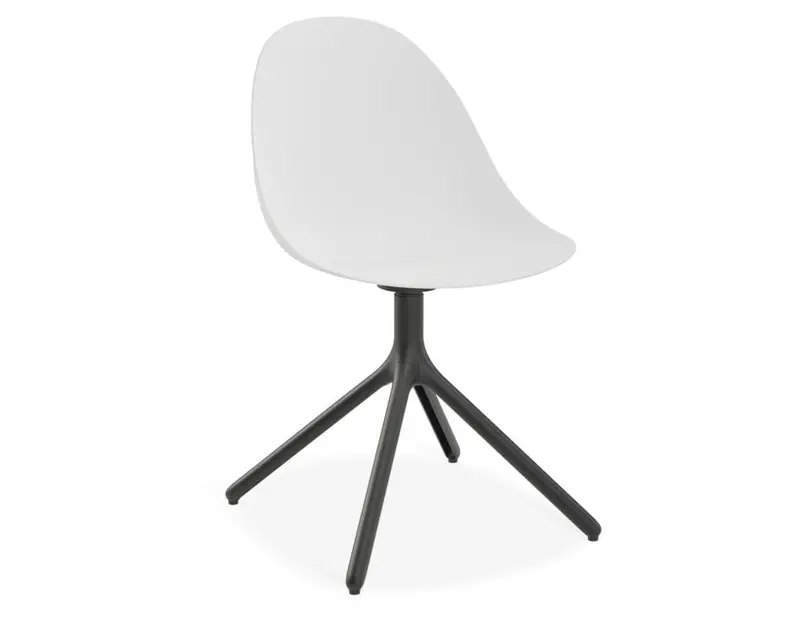 White Pebble Shell Seat Swivel Chair – Sleek Black Base 1