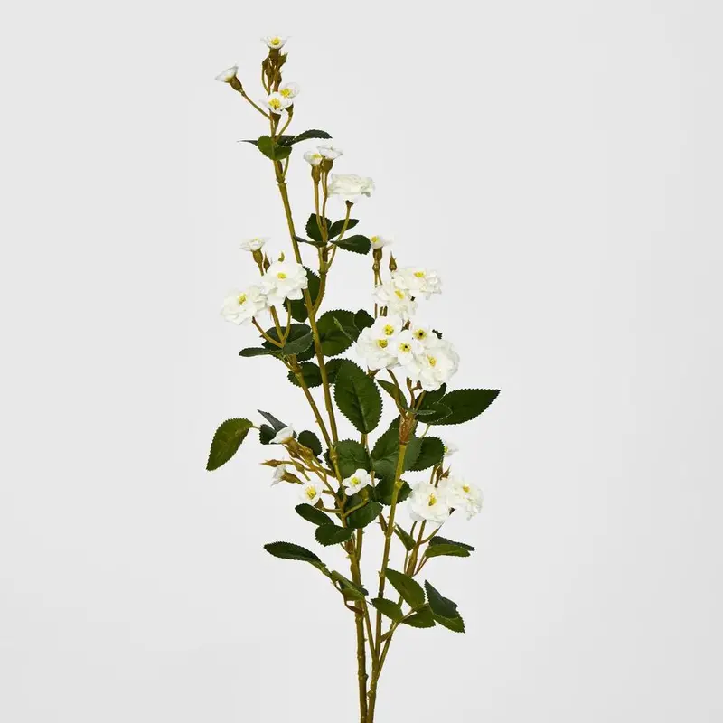 White Pom-Pom Rose Artificial Spray, Soft Textured Floral Accent 1