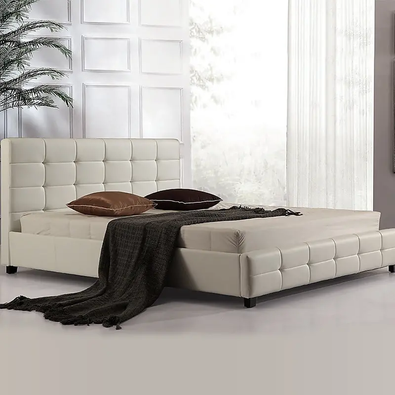 White Pu Leather King Deluxe Bed Frame 1
