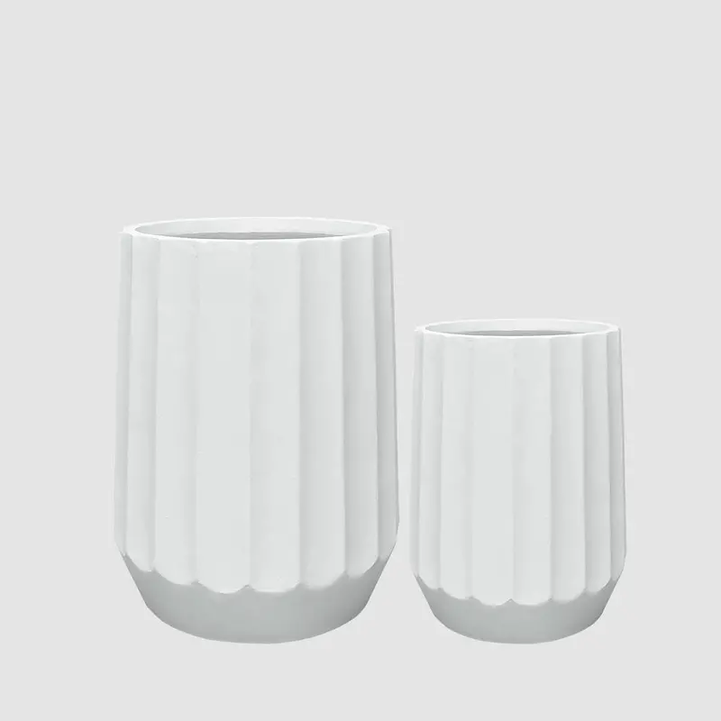 White Ripple Ceramic Planter Set – Two-Piece Minimalist Pair 1