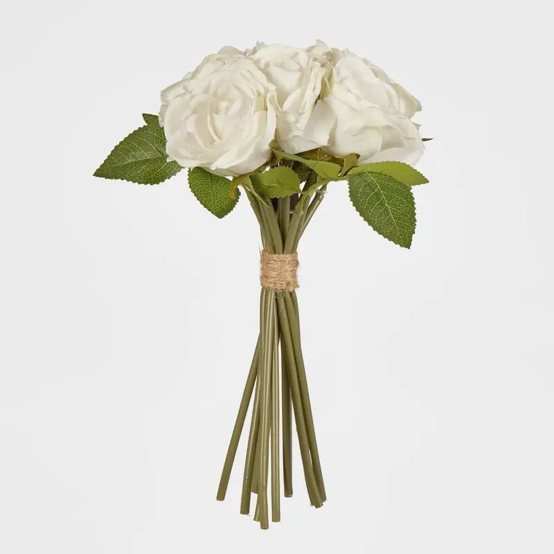 White Rose Bouquet – 9-Flower Faux Floral Centerpiece 1