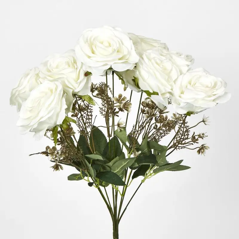White Rose Bouquet – Nine-Stem Elegant Faux Floral Arrangement 1