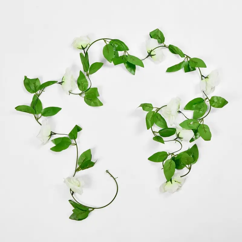 White Rose Garland – Flexible Artificial Floral Wreath For Decor 1