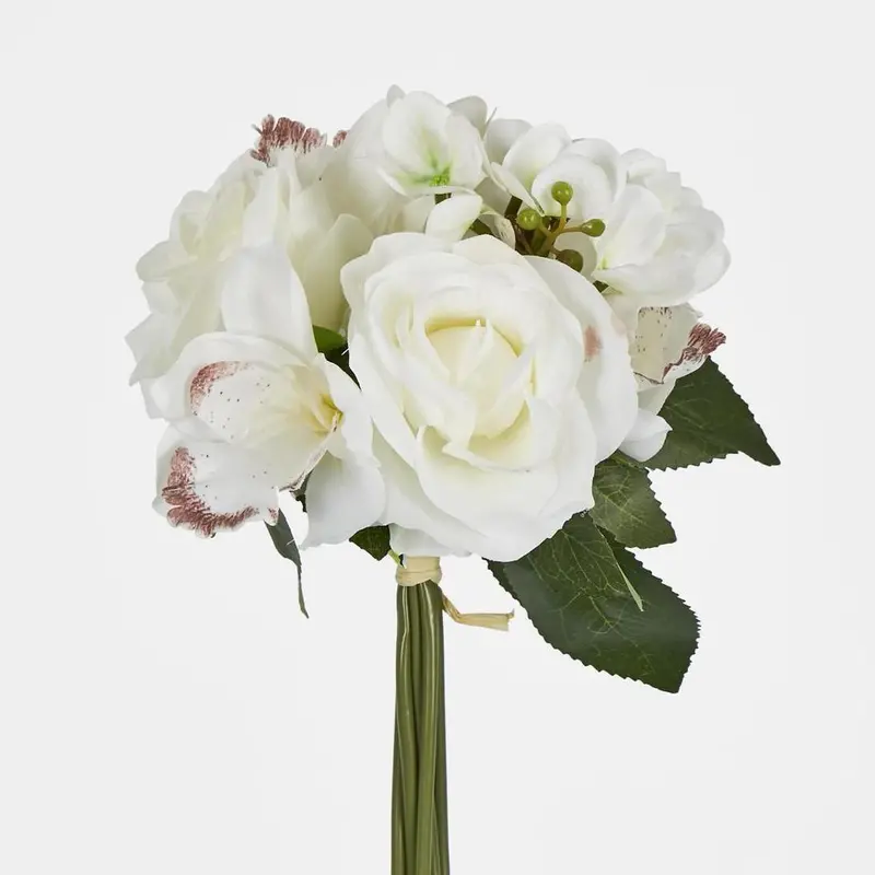 White Rose, Hydrangea & Cymbidium Orchid Bouquet – Luxe Artificial Ensemble 1