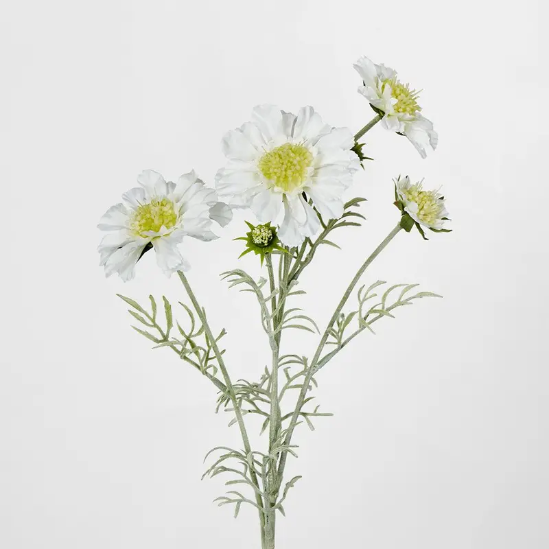 White Scabiosa Spray With Buds – Layered Faux Floral Stem 1
