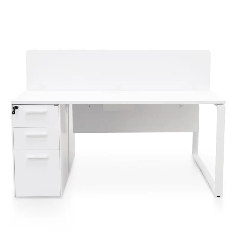 White Two-Person Office Desk – 160Cm With Privacy Panel & Reinforced Legs 1