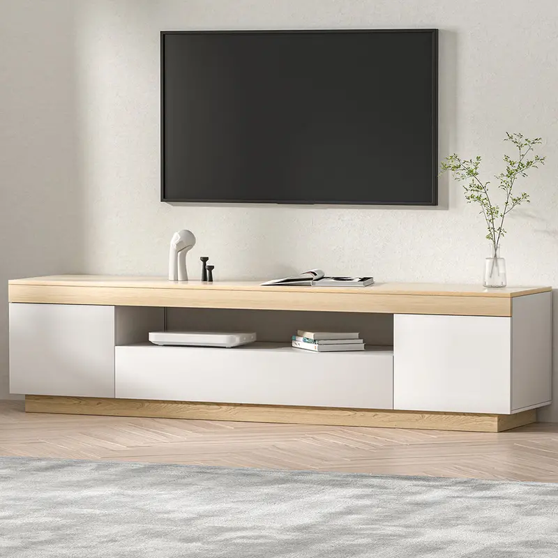 White Wooden 180Cm Tv Stand With Contemporary Cabinet Design 1