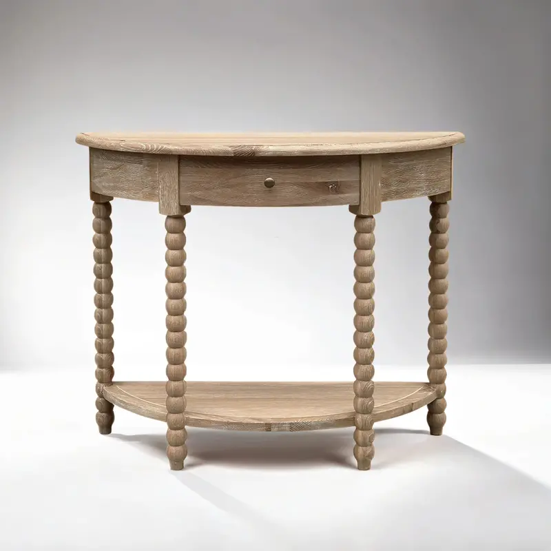 Whitewash Oak Curved Console – Bobbin Collection, 100Cm 1