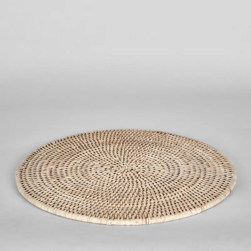 Whitewashed Round Rattan Placemat By Paume 1