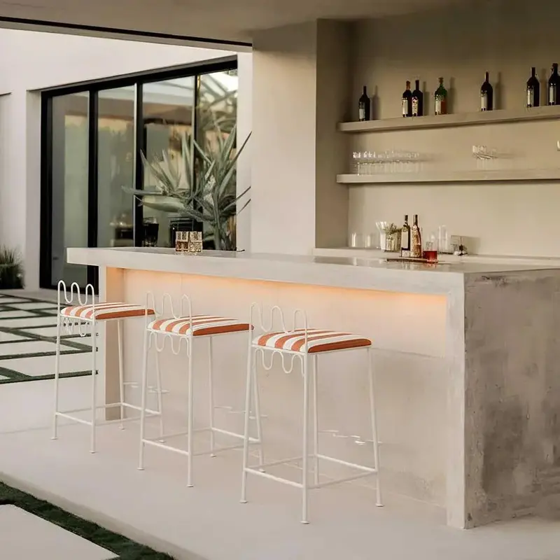 Wira Outdoor Counter Stool – Terracotta And White Striped Cushion 1