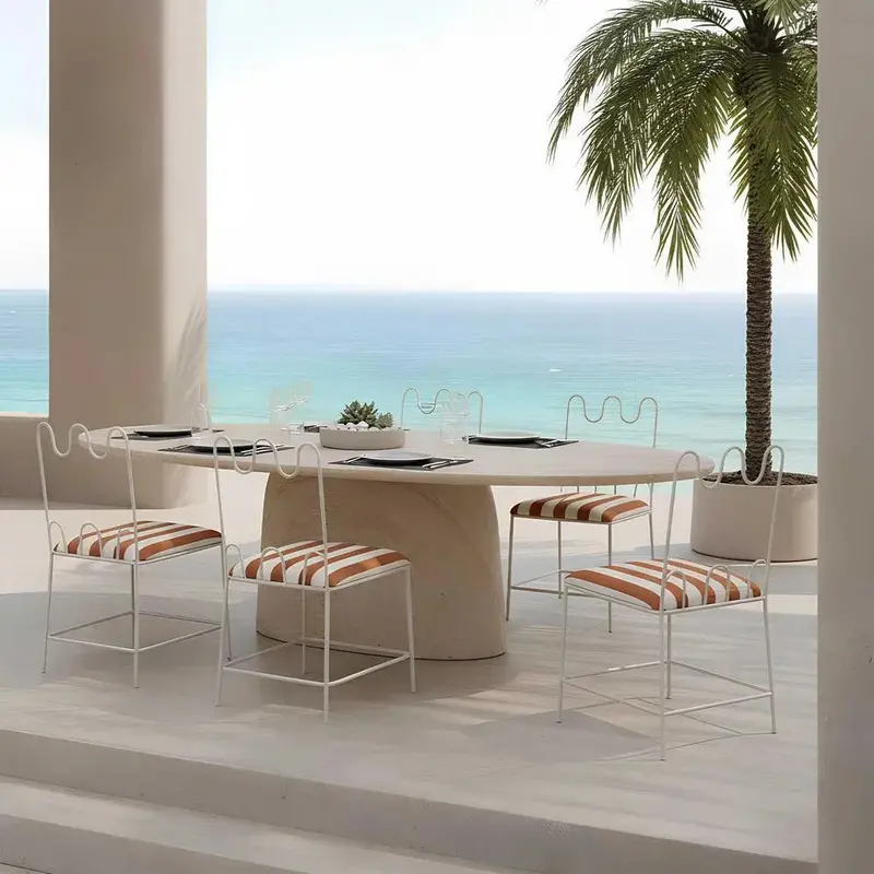 Wira Outdoor Dining Chair – Terracotta And White Striped Cushion 1