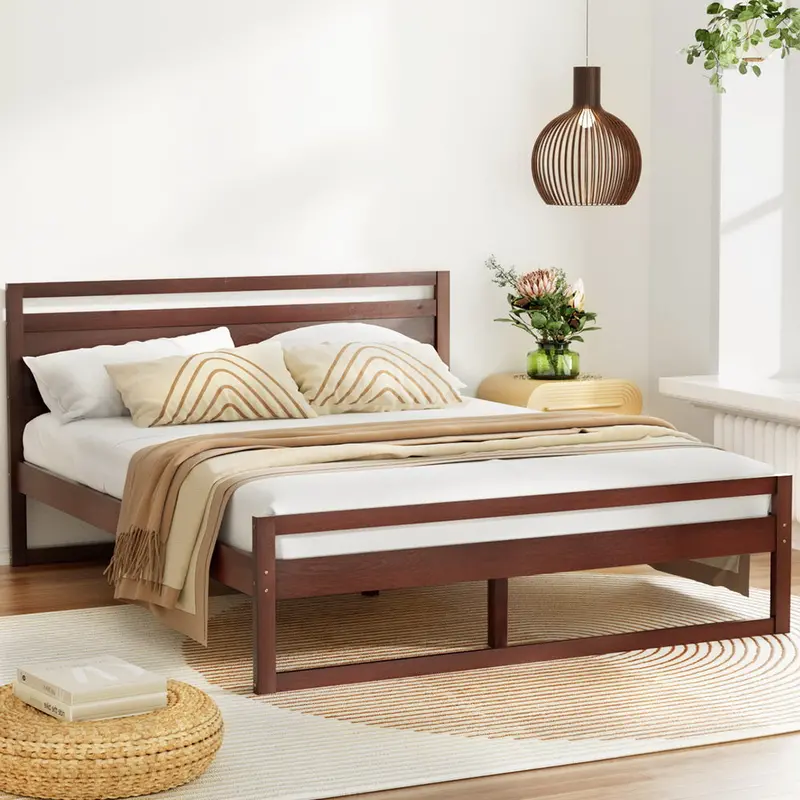 Witton Walnut-Finish Queen Bed Frame – Natural Wood Grain Aesthetic 1