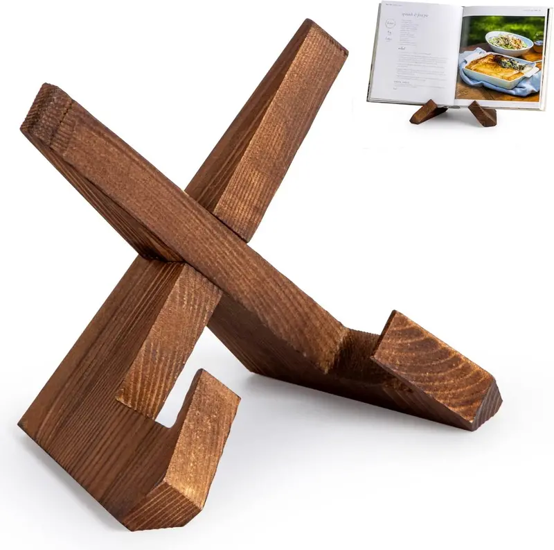 Wooden Recipe Rack – Multifunctional Cookbook & Kitchen Display Shelf (Brown) 1