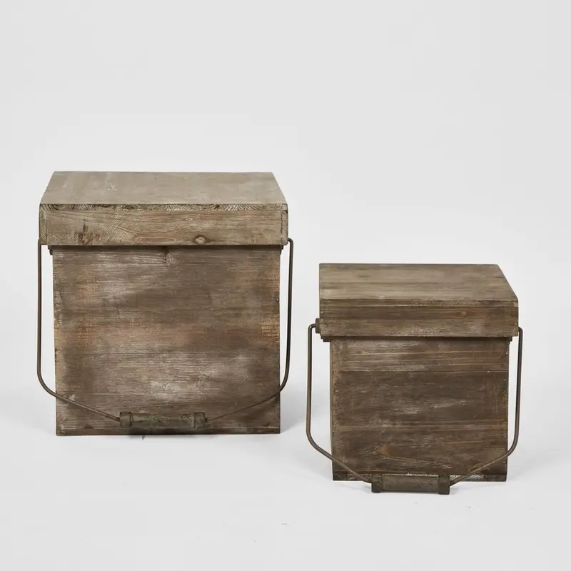 Wooden Storage Box With Lid & Handles – Set Of 2 Rustic Utility Containers 1