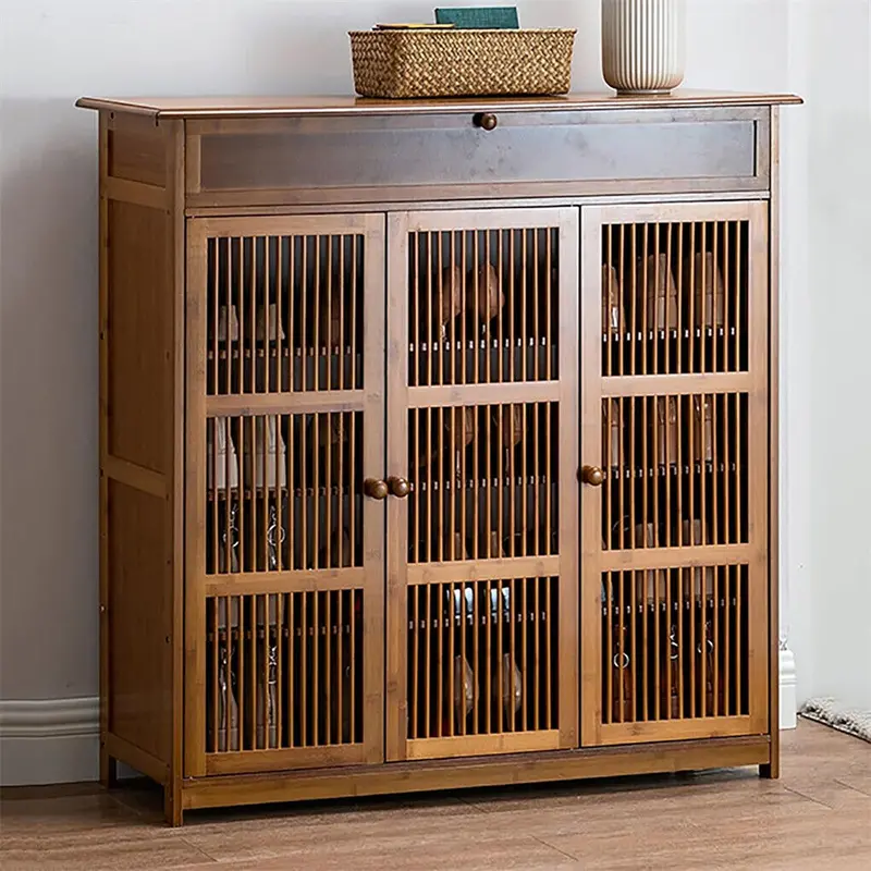 Xxl 4-Tier Bamboo Shoe Cabinet With Doors And Drawers 1