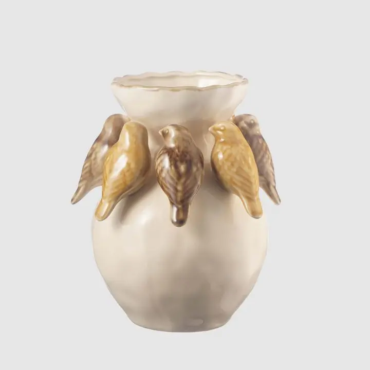 Yellow And Cream Bird-Inspired Palma Ceramic Vase 1