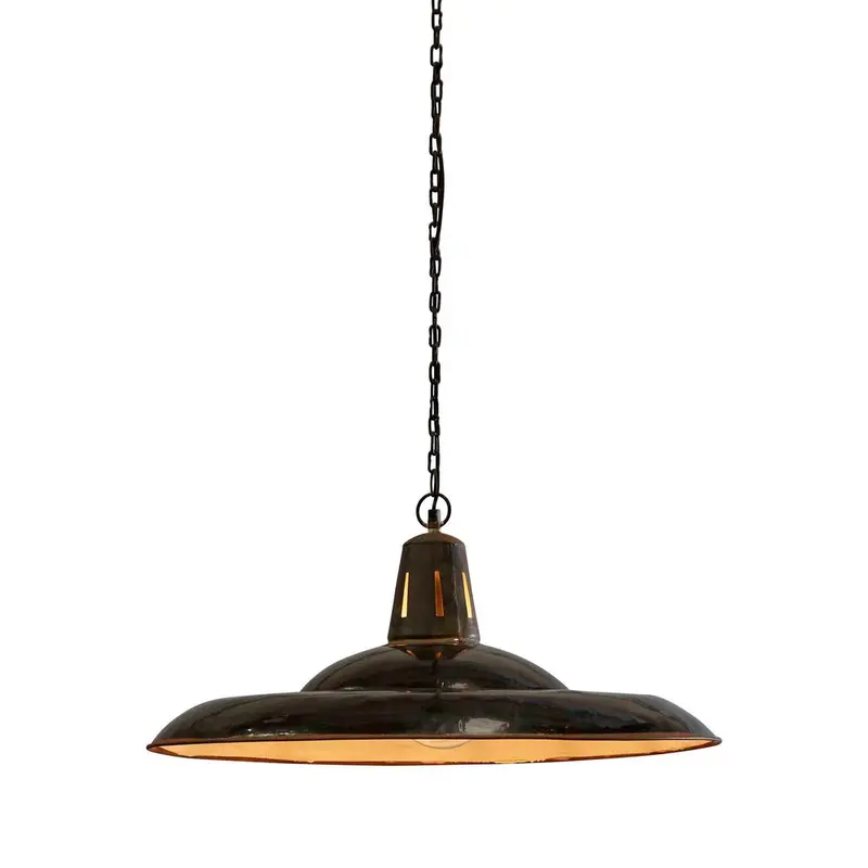 Zetland Enamelled Iron Dish Pendant Light – Large Old Black Finish 1